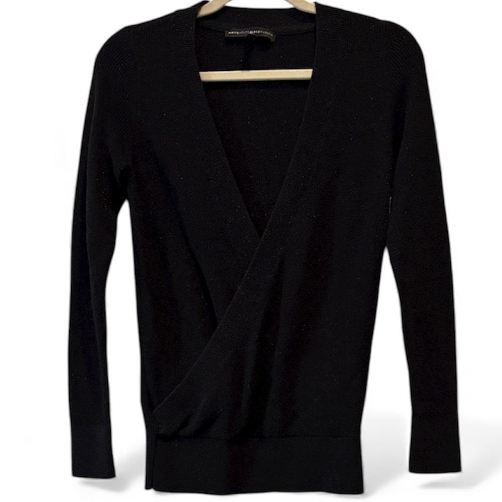 White House Black Market V-Neck Black Shimmer Sweater Small